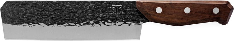 True PrimalForge Nakiri Knife | Precision Cutting, Vegetable Cutlery, Home & Professional Knife, Rugged Stonewash Finish, Sharp 5Cr15MoV Stainless-Steel, Wood Handle, Hand Forged Appearance - Image 1